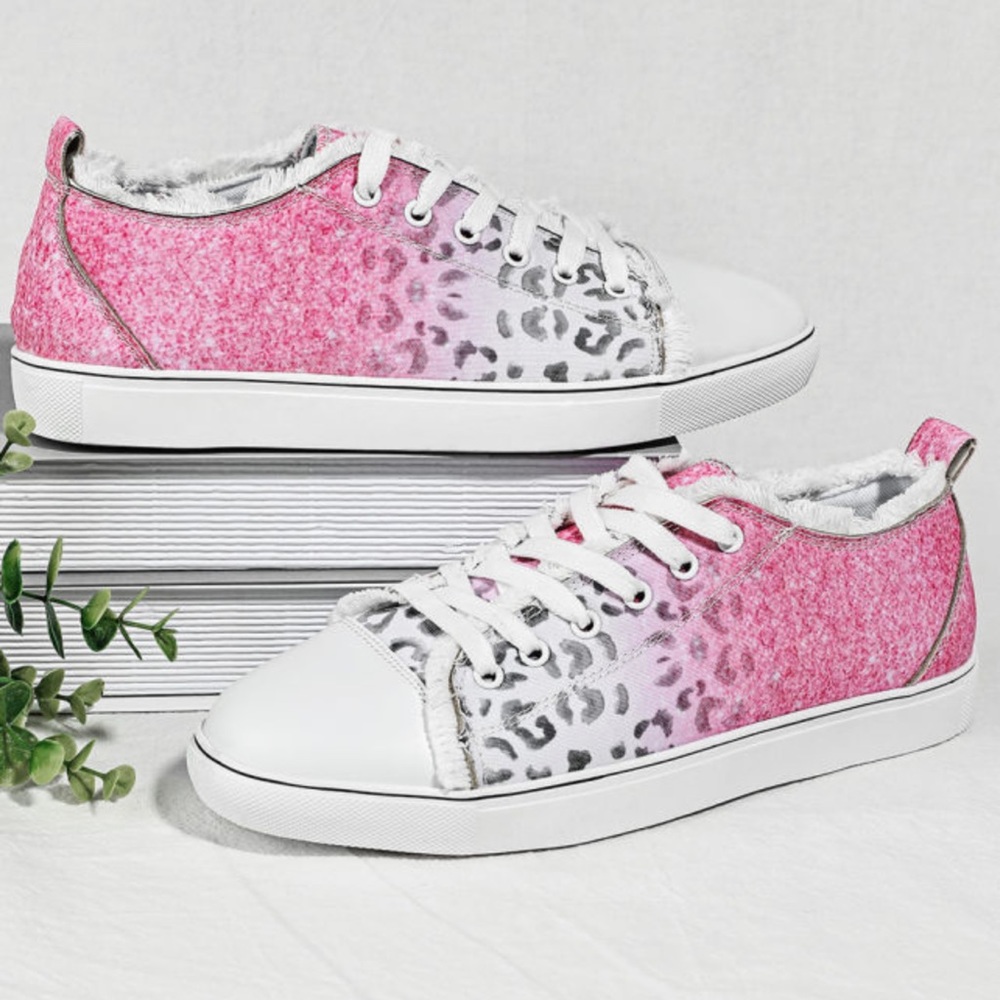 Pink ombré leopard print casual canvas shoes - Picture 1 of 3